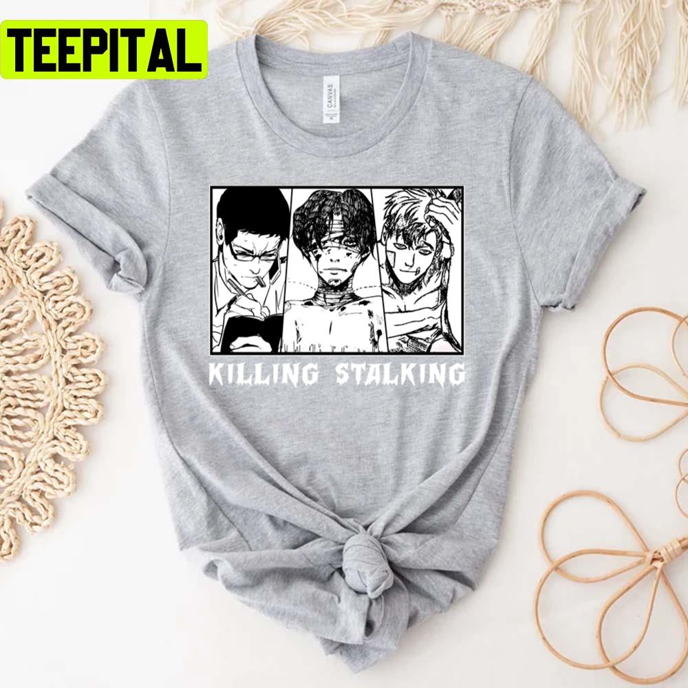 Black And White Korean Manhwa Characters Design Killing Stalking Unisex T-Shirt Black And White Korean Manhwa Characters Design Killing Stalking Unisex T-Shirt