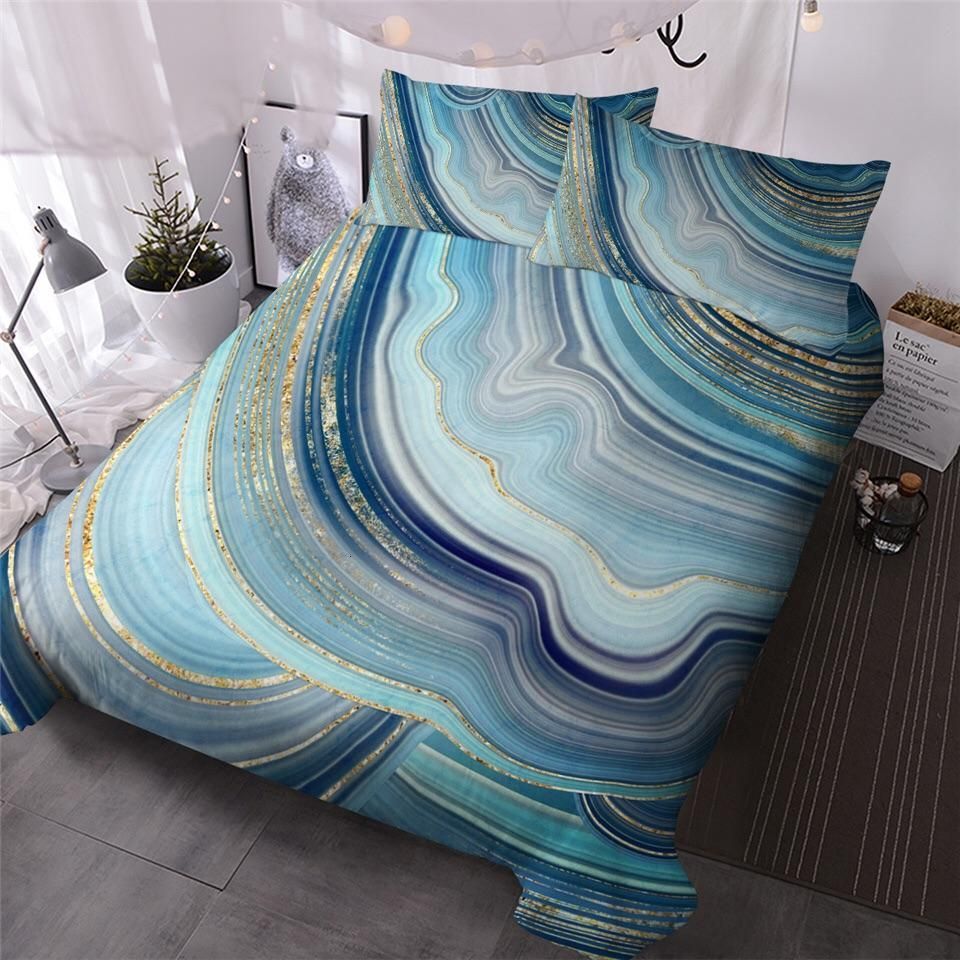 Blues Gold Marble Cotton Bedding Sets Blues Gold Marble Cotton Bedding Sets