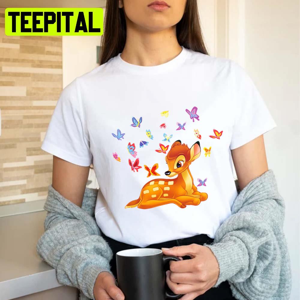 Butterflies And Little Deer Bambi Disney Cartoon Unisex T-Shirt Butterflies And Little Deer Bambi Disney Cartoon Unisex T-Shirt