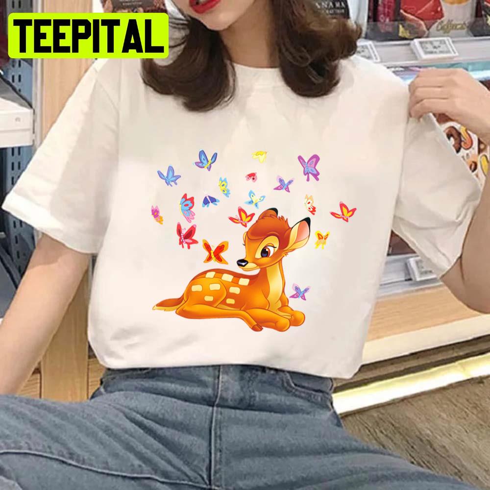 Butterflies And Little Deer Bambi Disney Cartoon Unisex T-Shirt Butterflies And Little Deer Bambi Disney Cartoon Unisex T-Shirt