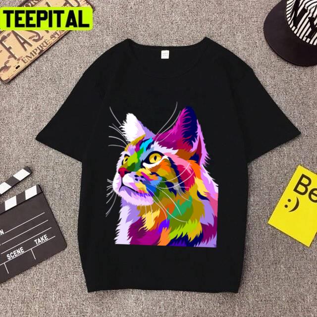 Colorful Cat With Pop Art Style Design Unisex T-Shirt Colorful Cat With Pop Art Style Design Unisex T-Shirt