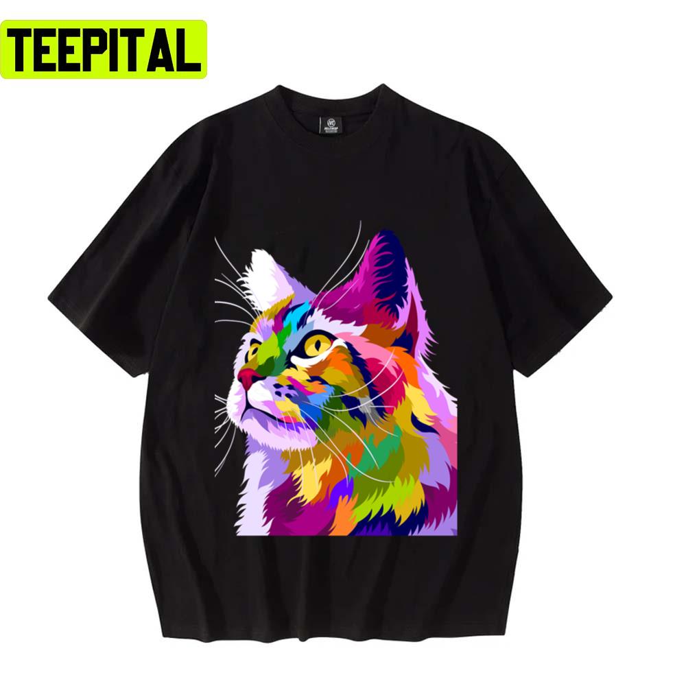 Colorful Cat With Pop Art Style Design Unisex T-Shirt Colorful Cat With Pop Art Style Design Unisex T-Shirt