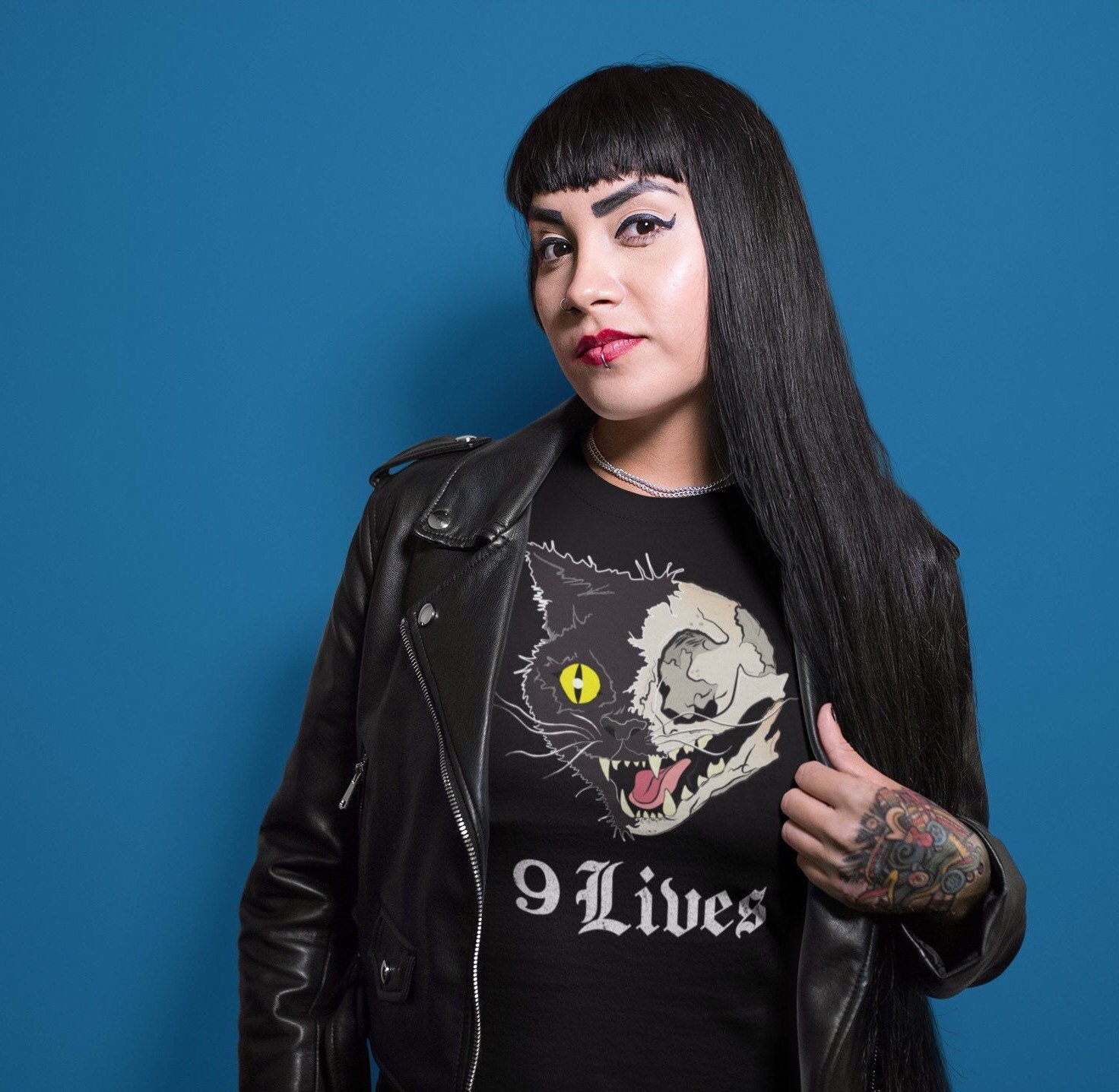 Creepy Cat 9 Lives Witchy Halloween Satanic Unisex T-Shirt Creepy Cat 9 Lives Witchy Halloween Satanic Unisex T-Shirt