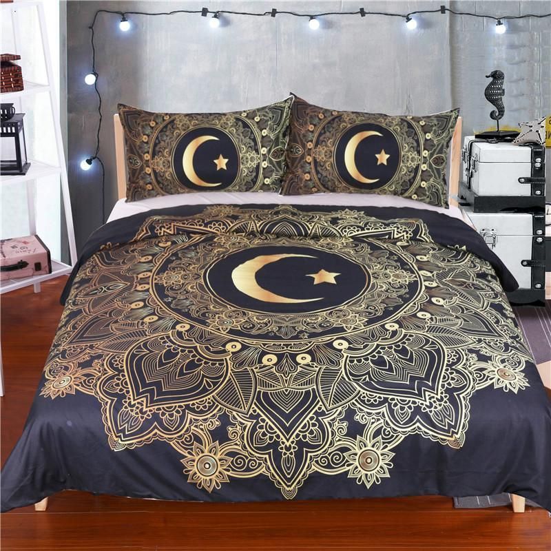 Crescent Golden Moon Mandala Cotton Bedding Sets Crescent Golden Moon Mandala Cotton Bedding Sets