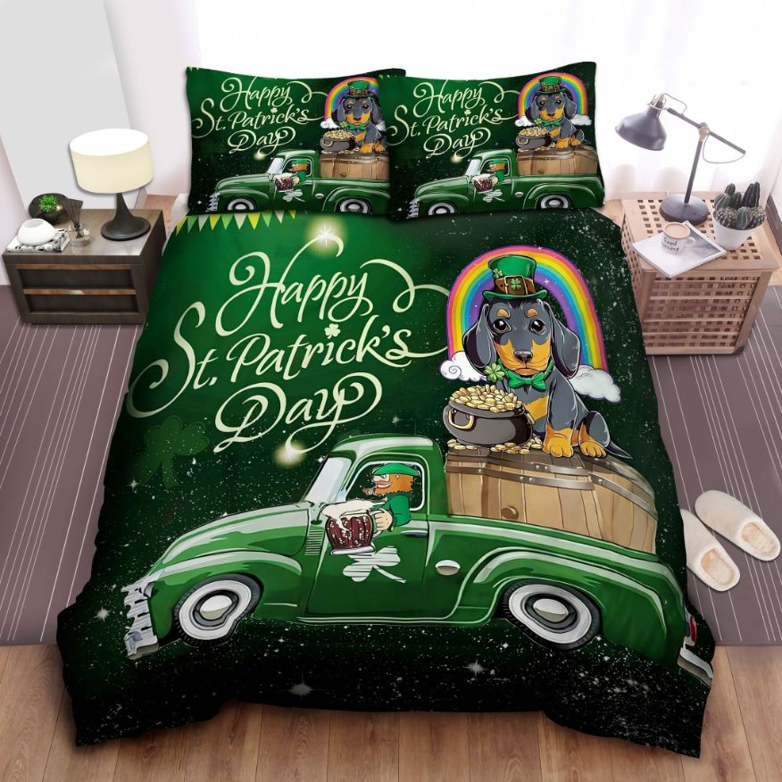 Dachshund Dog Happy St Patrick's Day Cotton Bedding Sets Dachshund Dog Happy St Patrick's Day Cotton Bedding Sets