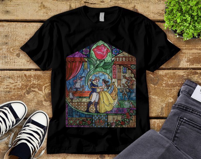 Disney Beauty The Beast Stained Glass Rose Belle T-Shirt Disney Beauty The Beast Stained Glass Rose Belle T-Shirt