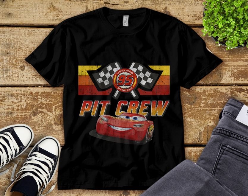 Disney Cars McQueen Pit Crew Red Graphic Unisex Tee Adult T-Shirt Disney Cars McQueen Pit Crew Red Graphic Unisex Tee Adult T-Shirt