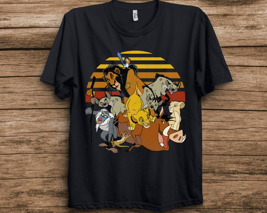Disney Lion King Group Retro Stripe Sunset Vintage T-Shirt Disney Lion King Group Retro Stripe Sunset Vintage T-Shirt