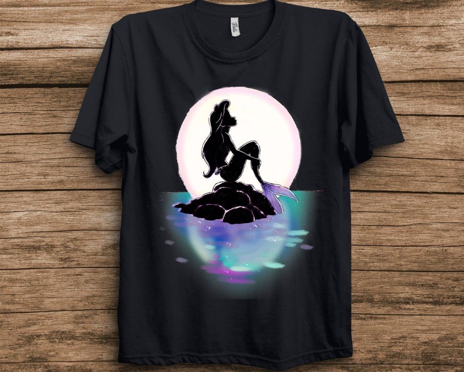 Disney Little Mermaid Ariel Colorful Sunset Moon Unisex T-Shirt Disney Little Mermaid Ariel Colorful Sunset Moon Unisex T-Shirt