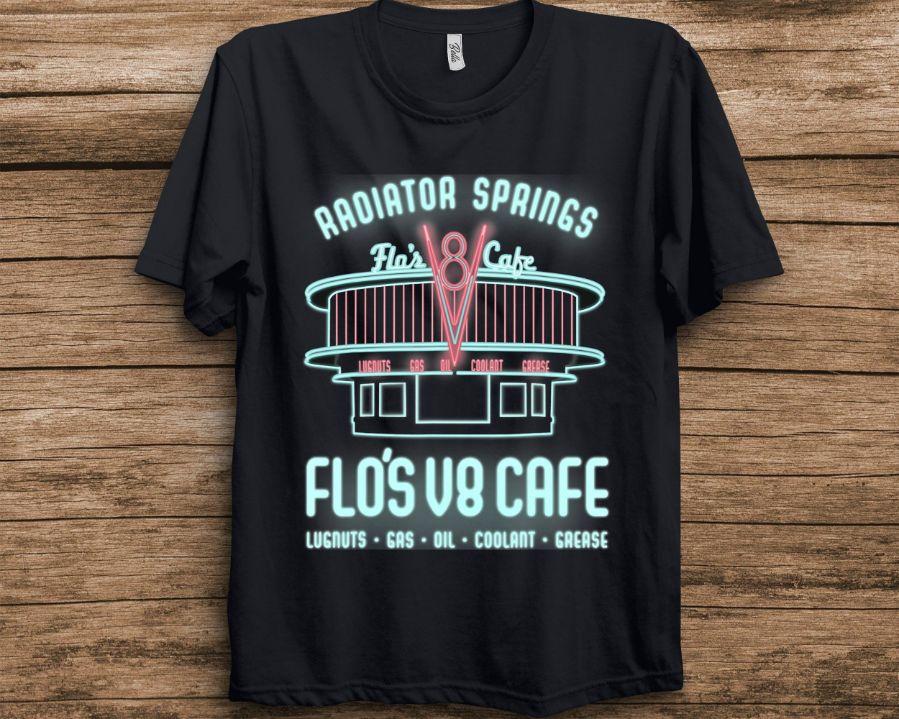 Disney Pixar Cars Flos V8 Cafe Poster Graphic T-Shirt Disney Pixar Cars Flos V8 Cafe Poster Graphic T-Shirt