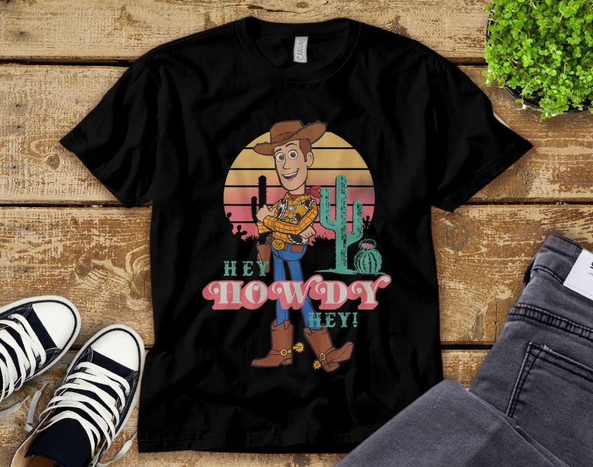 Disney Toy Story 4 Woody Hey Howdy Hey Retro Portrait Unisex Tee Adult T-Shirt Disney Toy Story 4 Woody Hey Howdy Hey Retro Portrait Unisex Tee Adult T-Shirt