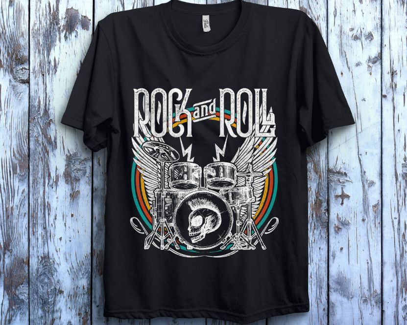 Distressed Vintage Retro 80s Rock Roll Music Drums Wings T-Shirt Distressed Vintage Retro 80s Rock Roll Music Drums Wings T-Shirt