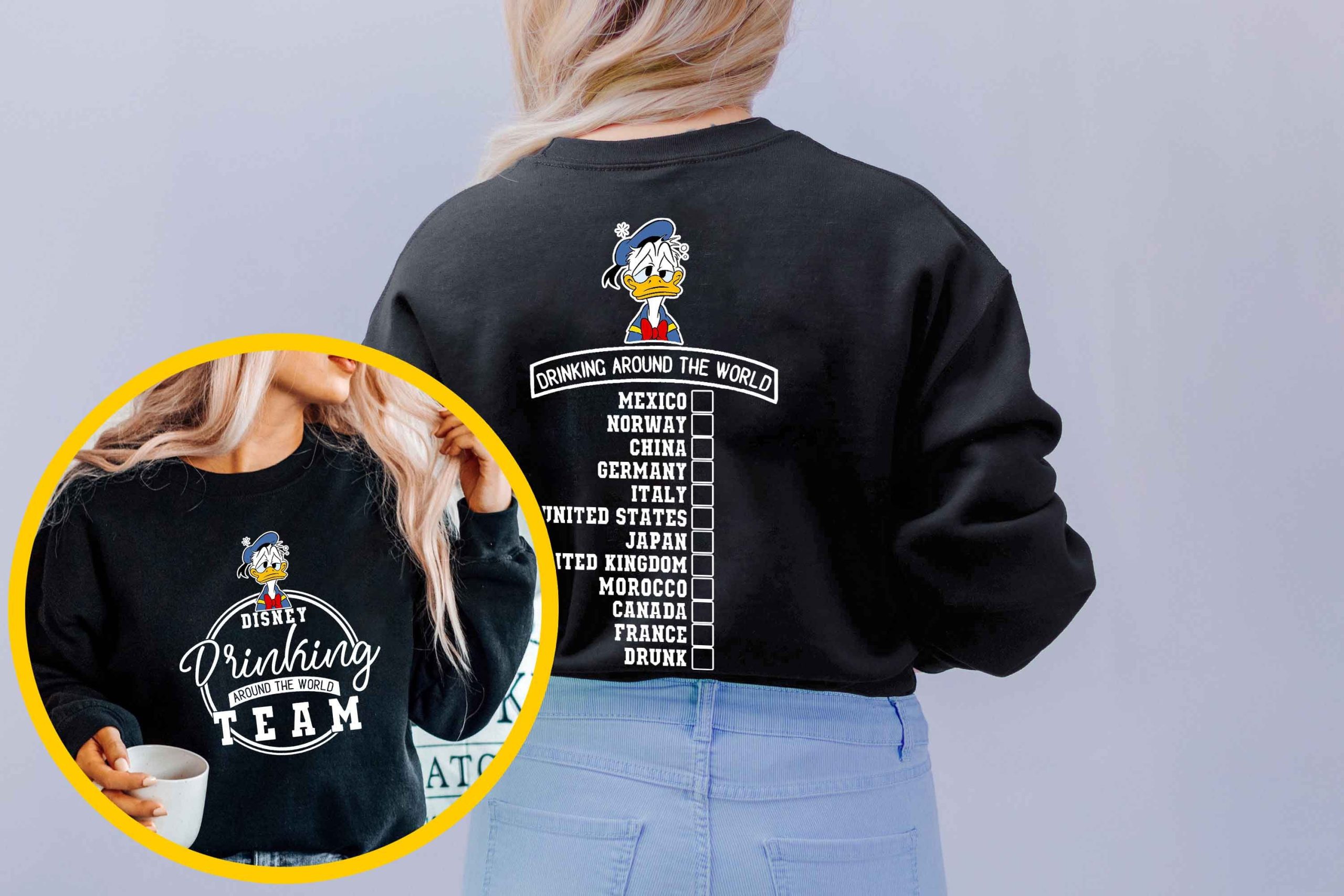 Donal Duck Drinking Around The World Unisex Sweatshirt Donal Duck Drinking Around The World Unisex Sweatshirt