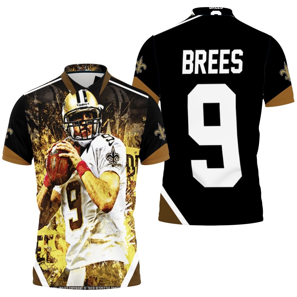 Drew Brees New Orleans Saints Black & Yellow Polo Shirt All Over Print Shirt 3d T-shirt Drew Brees New Orleans Saints Black & Yellow Polo Shirt All Over Print Shirt 3d T-shirt