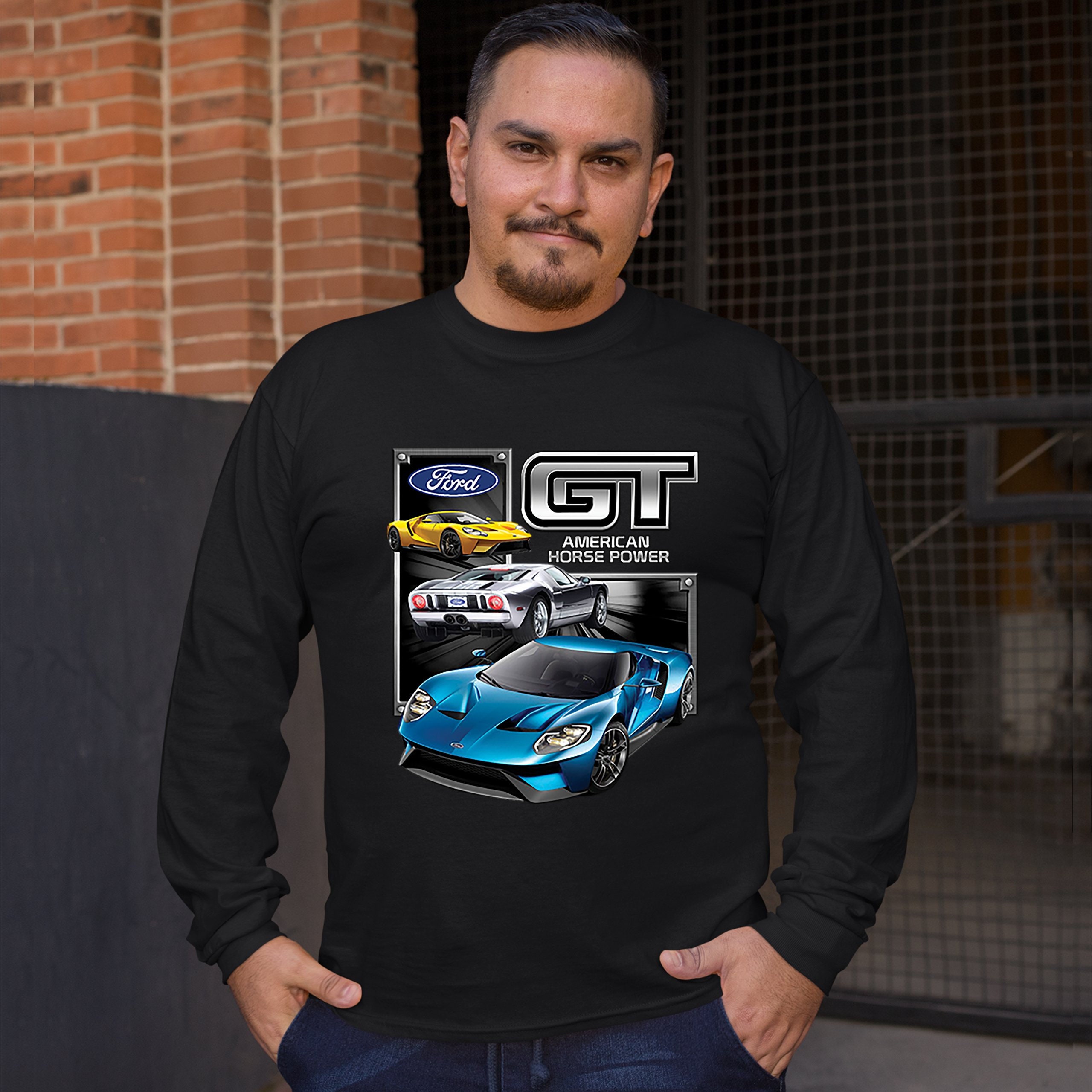 Ford Gt American Horse Power Sports Race Car Licensed Loong Sleeve Shirt Ford Gt American Horse Power Sports Race Car Licensed Loong Sleeve Shirt