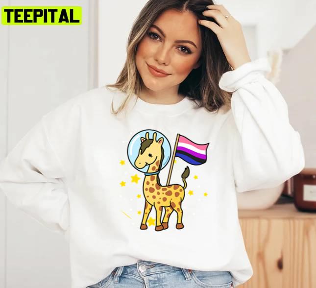 Giraffe In Space Genderfluid Pride Unisex Sweatshirt Giraffe In Space Genderfluid Pride Unisex Sweatshirt