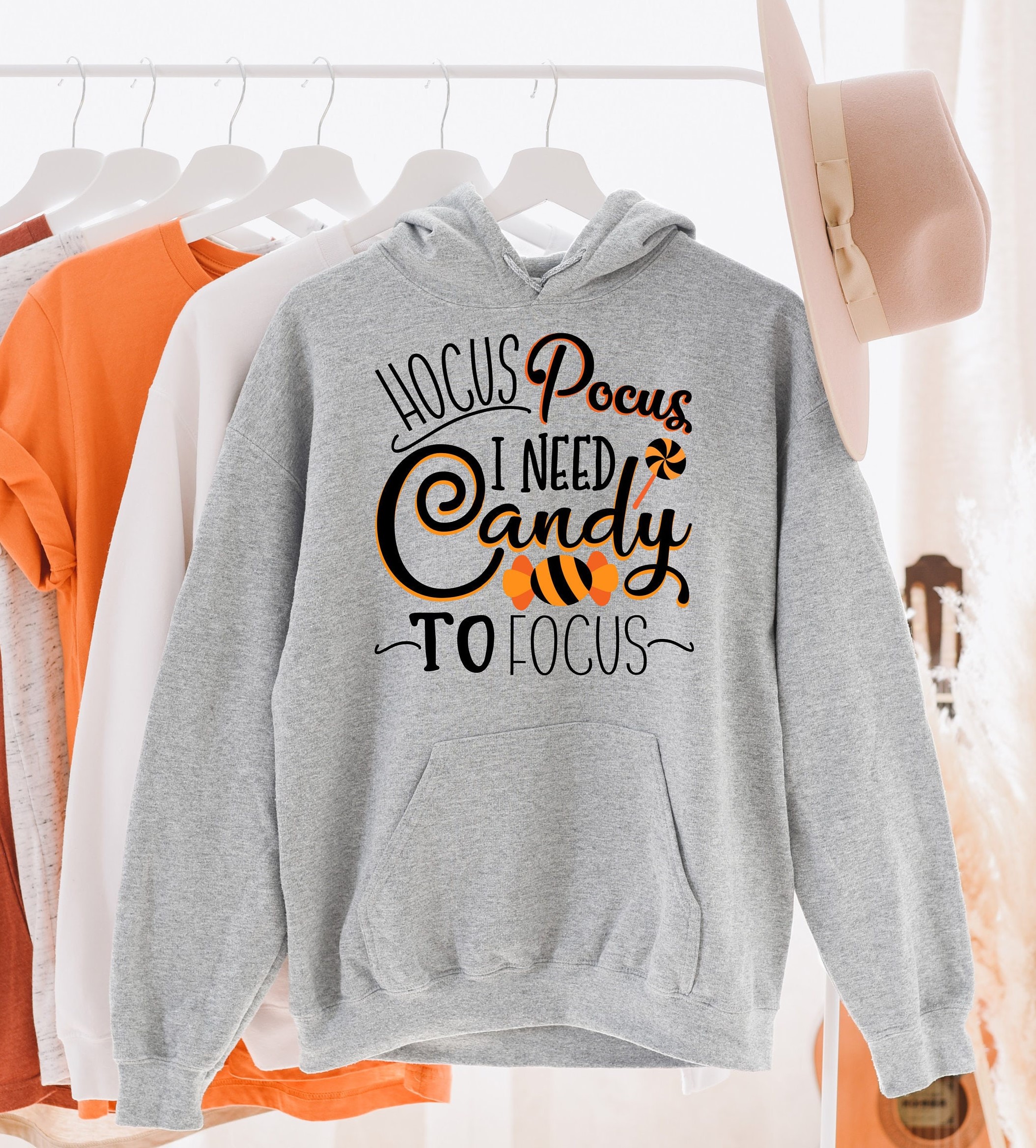 Hocus Pocus I Need Candy To Focus Cute Halloween Unisex Hoodie Hocus Pocus I Need Candy To Focus Cute Halloween Unisex Hoodie