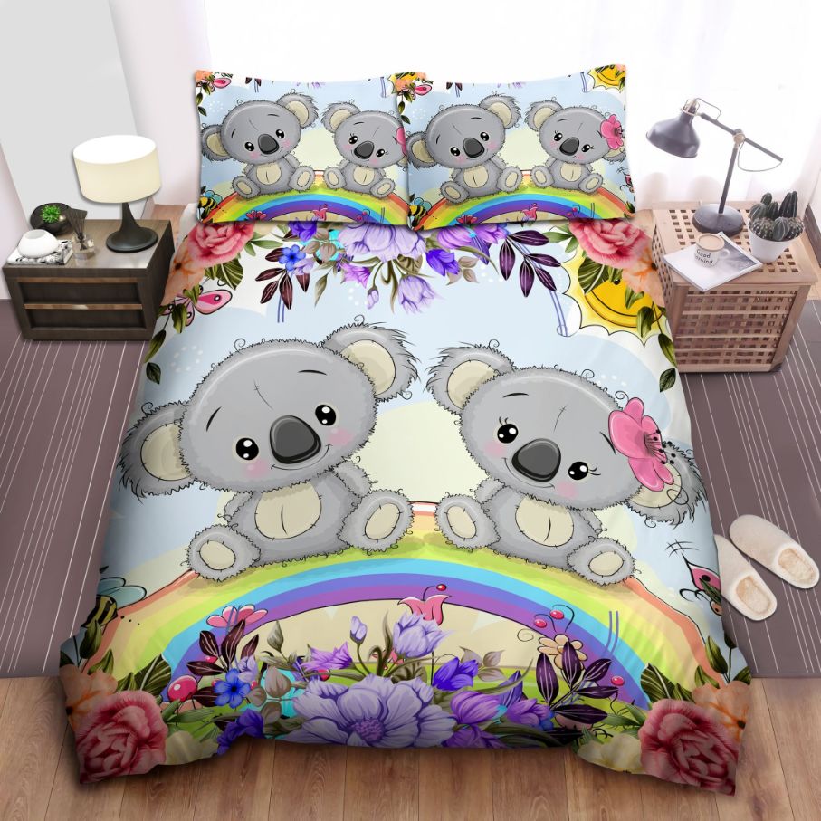 Koala Couple Sitting On Rainbow Cotton Bedding Sets Perfect Gifts For Koala Lover Gifts For Birthday Christmas Koala Couple Sitting On Rainbow Cotton Bedding Sets Perfect Gifts For Koala Lover Gifts For Birthday Christmas