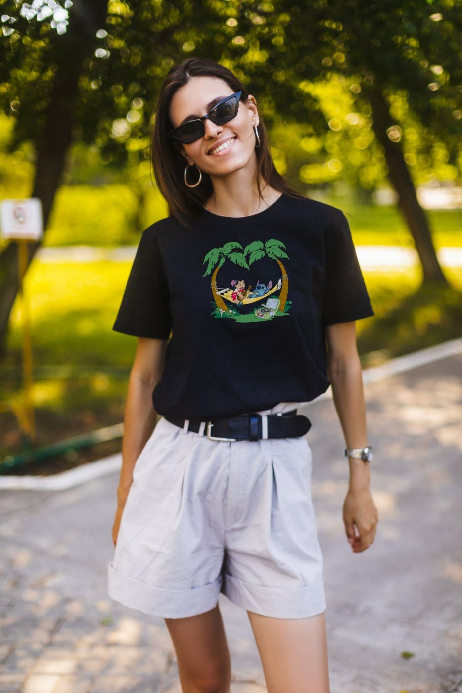 Lilo Stitch Movie Scene Ladies Black T-Shirt Lilo Stitch Movie Scene Ladies Black T-Shirt