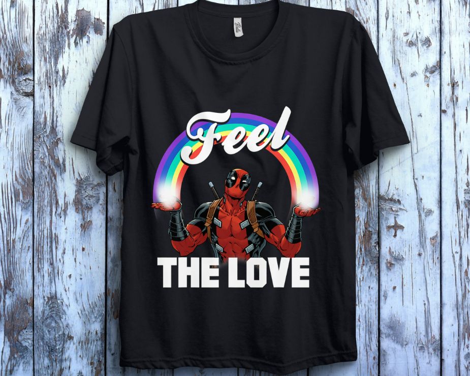 Marvel Deadpool Feel The LOVE Full Rainbow Arch Unisex Gift T-Shirt Marvel Deadpool Feel The LOVE Full Rainbow Arch Unisex Gift T-Shirt