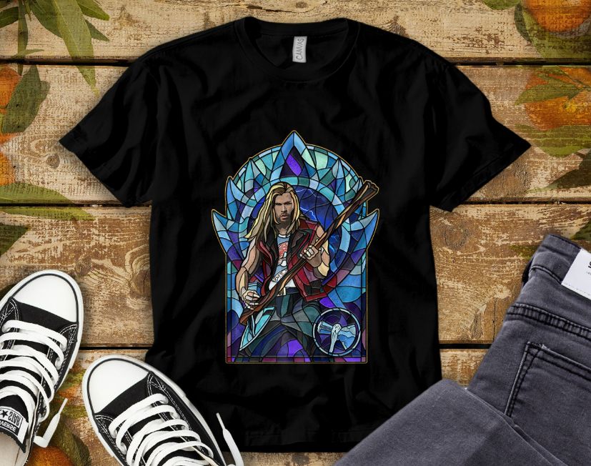 Marvel Thor Love and Thunder Thor Stained Glass Rocker Shirt Marvel Thor Love and Thunder Thor Stained Glass Rocker Shirt