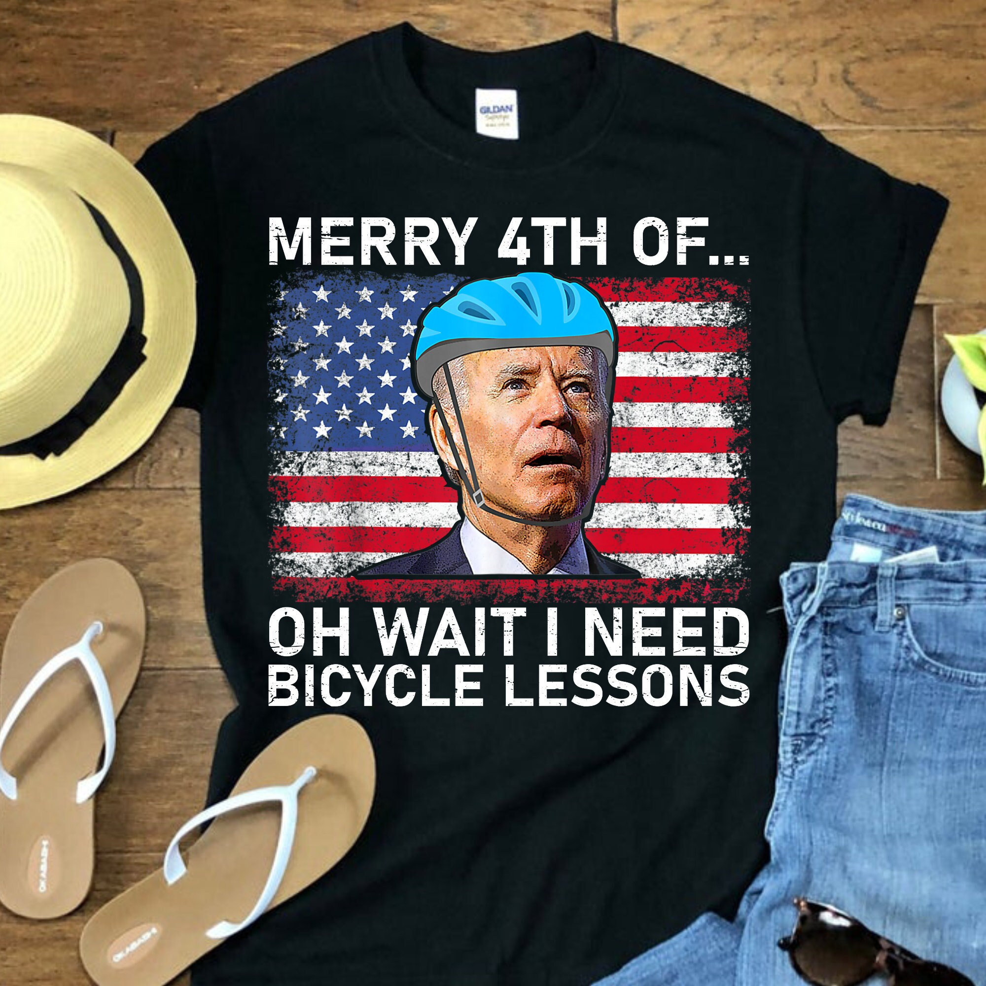 Merry 4th Of July Oh Wait I Need Bicycle Lessons Biden Falling Off Bicycle Unisex T-Shirt Merry 4th Of July Oh Wait I Need Bicycle Lessons Biden Falling Off Bicycle Unisex T-Shirt