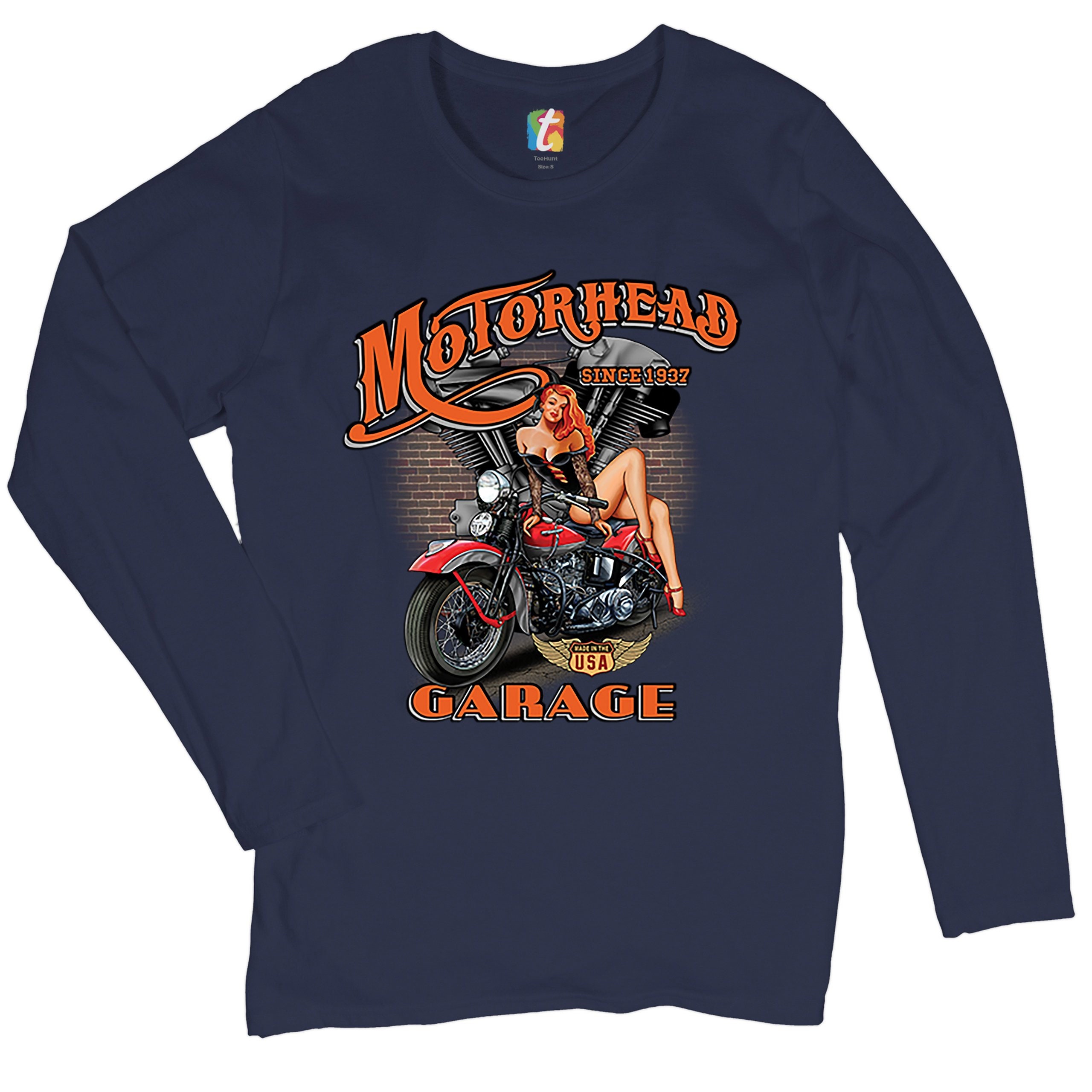 Motorhead Garage Women's Biker Motorcycle Pinup Girl Loong Sleeve Shirt Motorhead Garage Women's Biker Motorcycle Pinup Girl Loong Sleeve Shirt