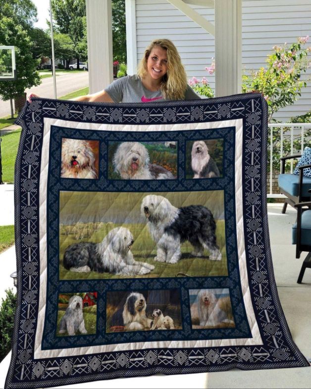 Old English Sheepdog On The Green Grass Quilt Blanket Great Customized Blanket Gifts For Old English Sheepdog On The Green Grass Quilt Blanket Great Customized Blanket Gifts For