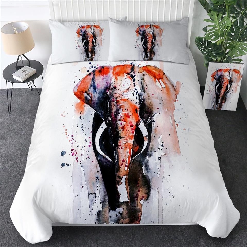 Orange Watercolour Elephant Cotton Bedding Sets Orange Watercolour Elephant Cotton Bedding Sets