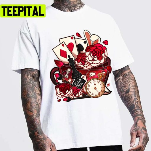Painted Roses Teacup Alices Adventures In Wonderland Unisex T-Shirt
