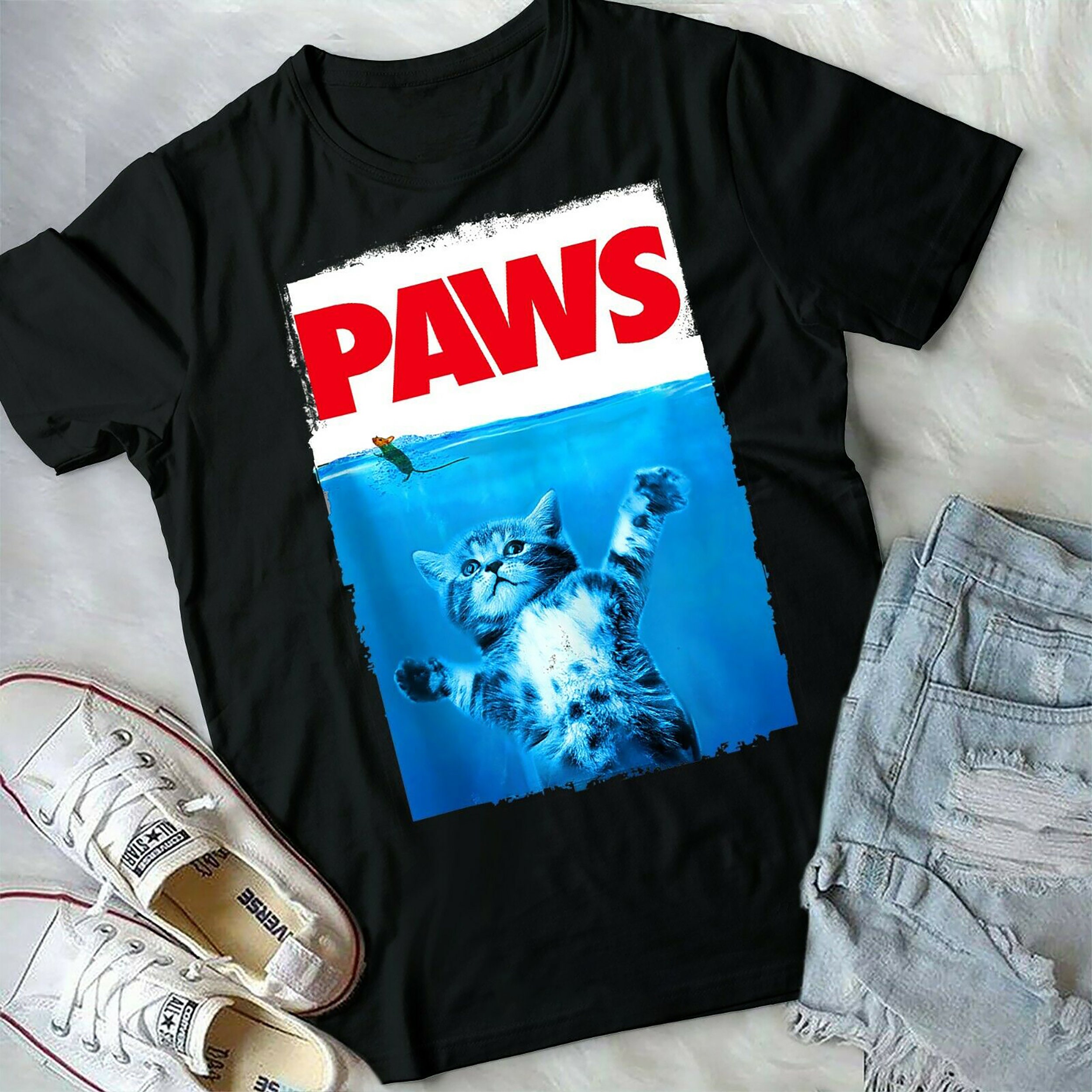 Paws Cat And Mouse Design Unisex T-Shirt Paws Cat And Mouse Design Unisex T-Shirt