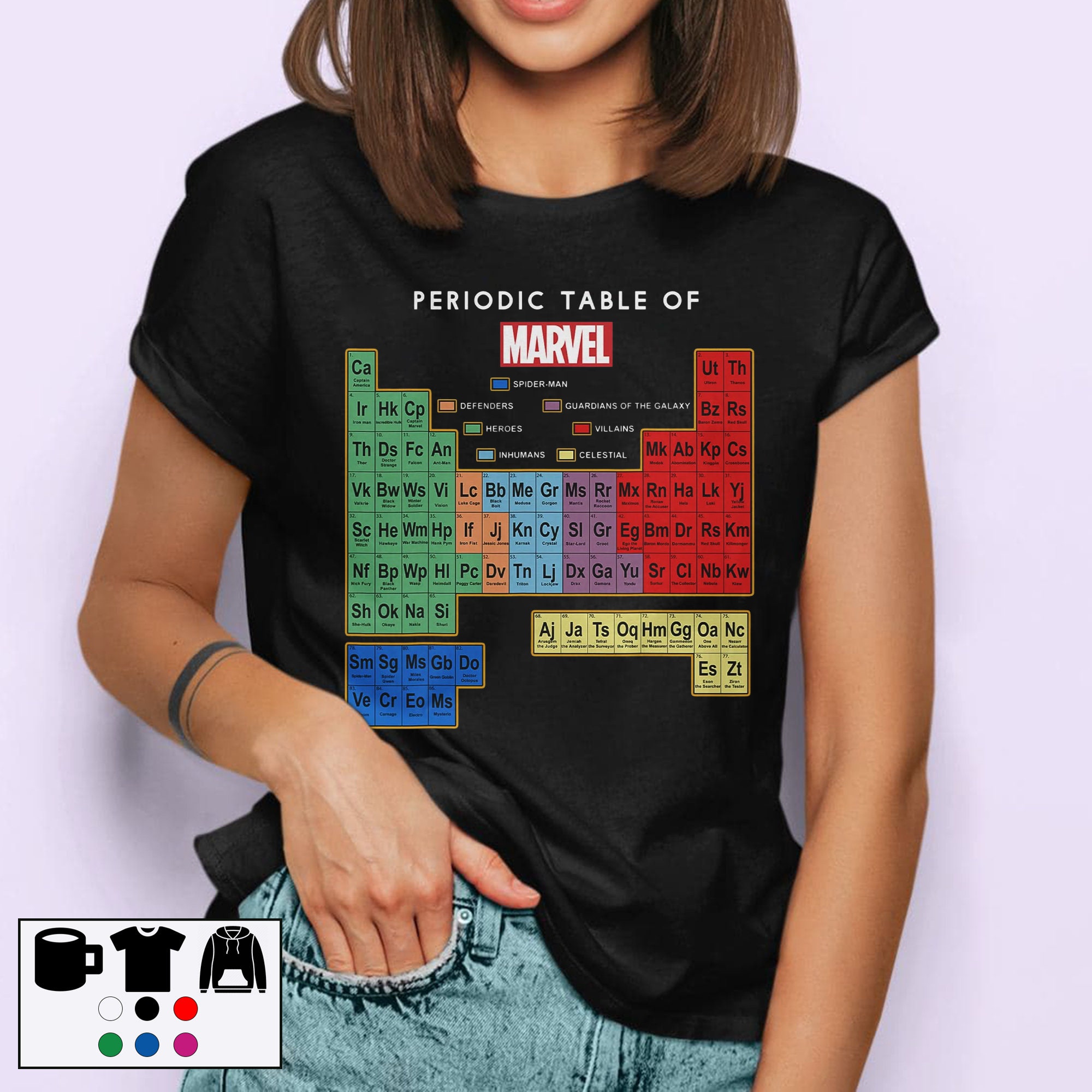 Periodic Table Of Marvel Spiderman Heroes Marvel Unisex T-Shirt Periodic Table Of Marvel Spiderman Heroes Marvel Unisex T-Shirt