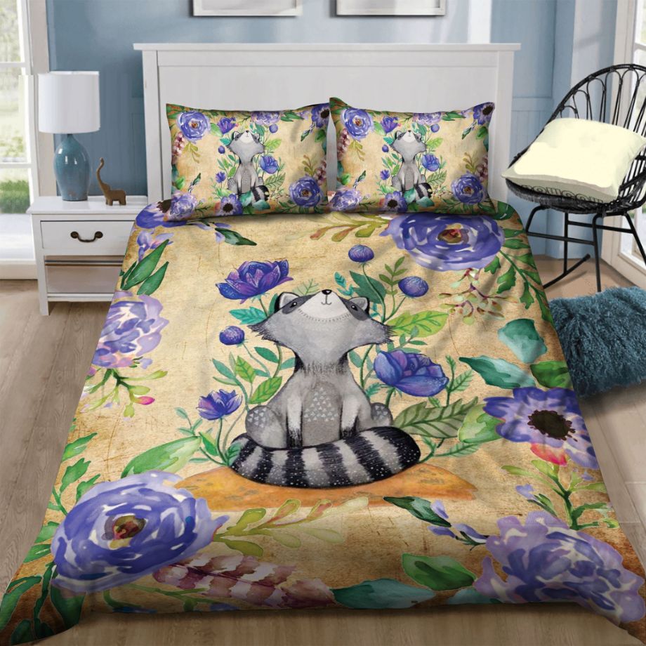 Raccoon Flowers Cotton Bedding Sets Raccoon Flowers Cotton Bedding Sets