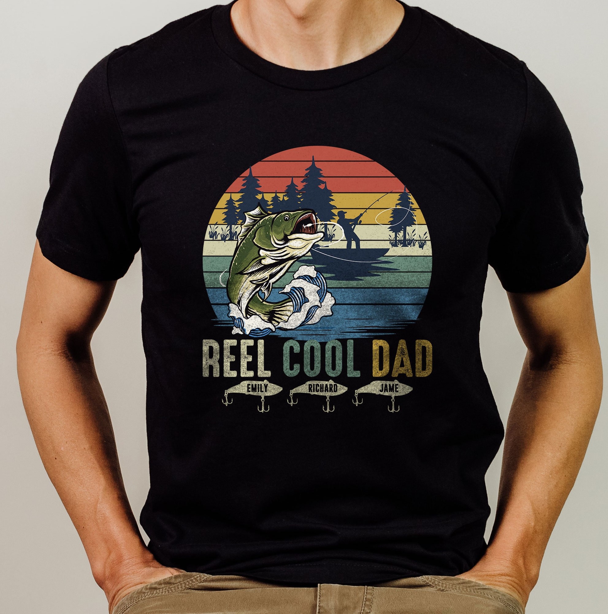 Reel Cool Dad Fishing Bass Fathers Day Personalized Unisex T-Shirt Reel Cool Dad Fishing Bass Fathers Day Personalized Unisex T-Shirt