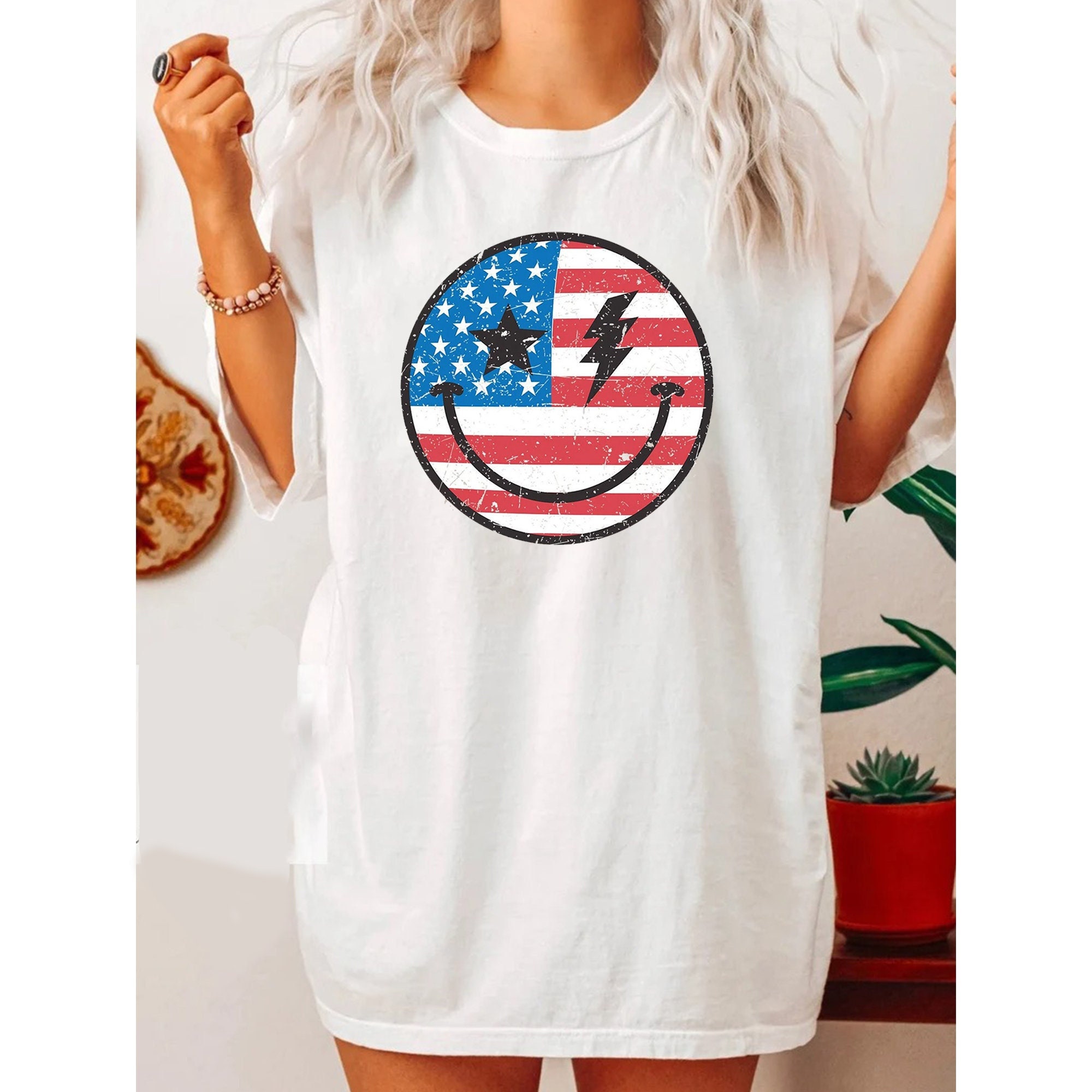 Retro Happy Face Smiley American Flag Usa Unisex T-Shirt Retro Happy Face Smiley American Flag Usa Unisex T-Shirt