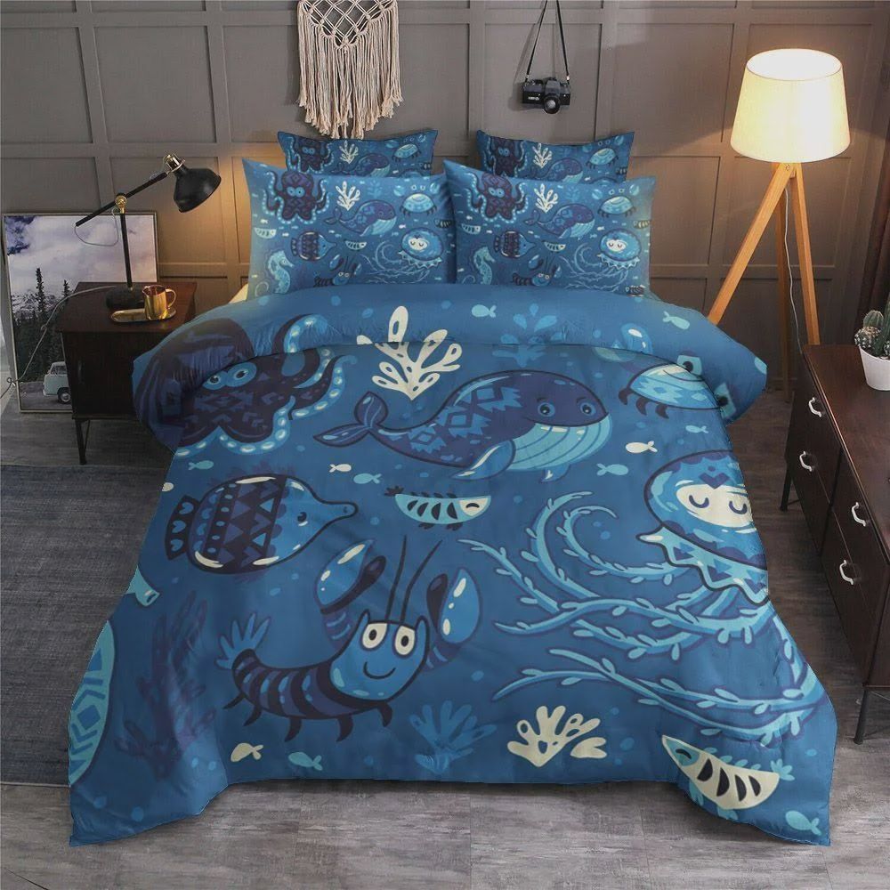 Sea Creature With Blue Pattern Cotton Bedding Sets Sea Creature With Blue Pattern Cotton Bedding Sets
