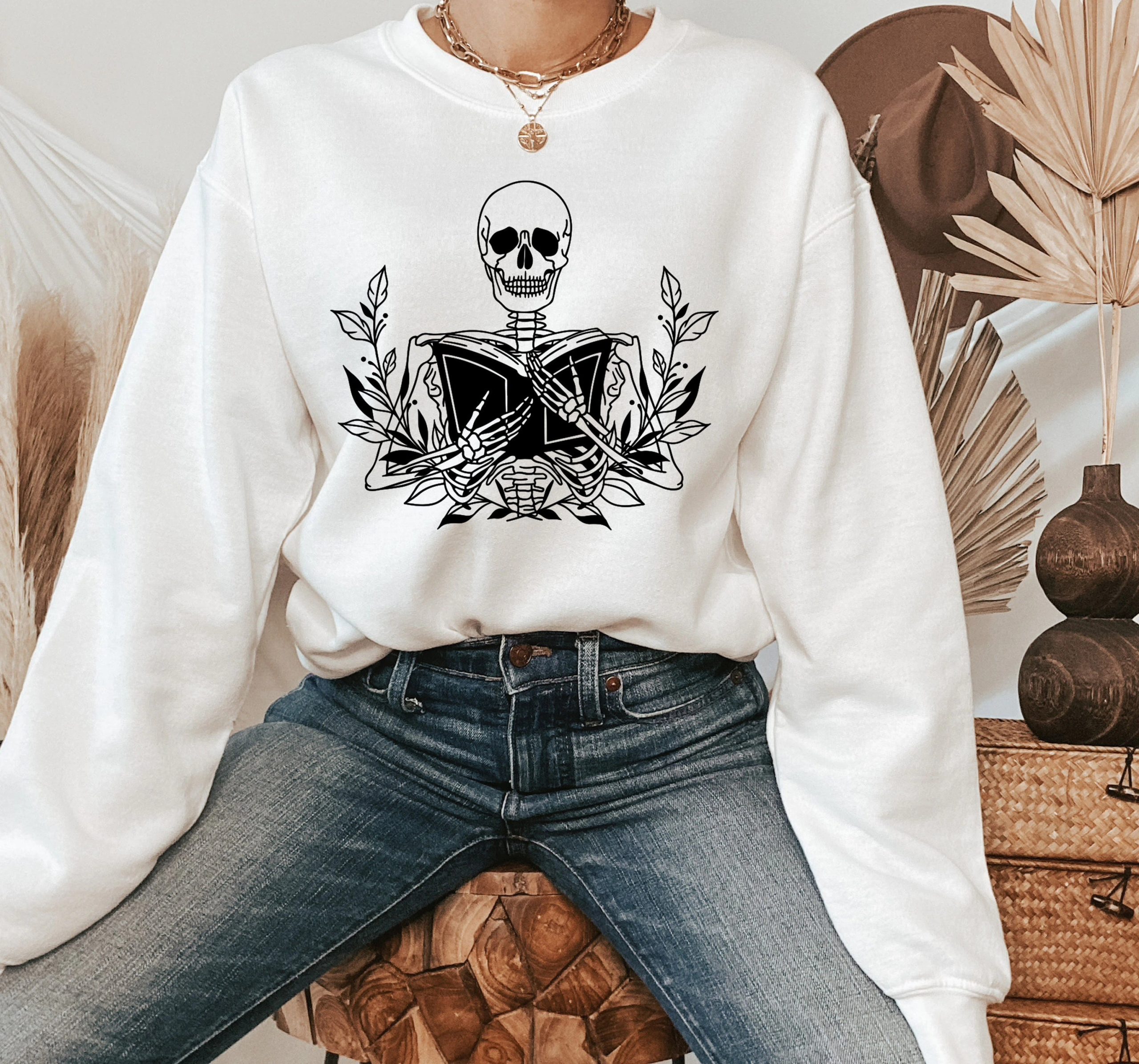 Skeleton With Book Unisex Sweatshirt Skeleton With Book Unisex Sweatshirt