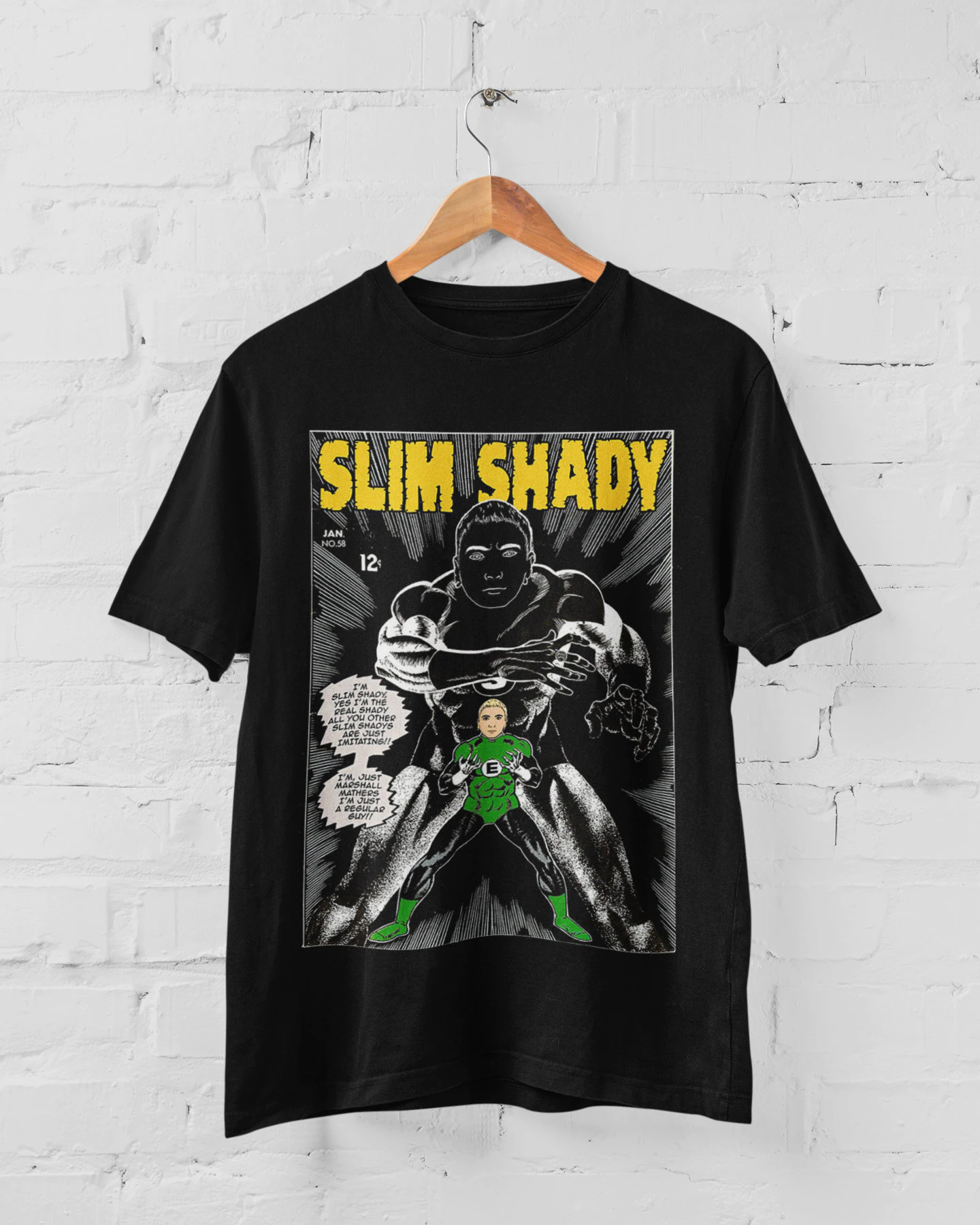 Slim Shady Eminem Inspired Comic Cover Style In Black Unisex T-Shirt Slim Shady Eminem Inspired Comic Cover Style In Black Unisex T-Shirt