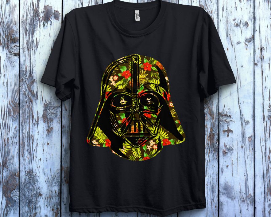 Star Wars Hawaiian Print Darth Vader Helmet Graphic T-Shirt Star Wars Hawaiian Print Darth Vader Helmet Graphic T-Shirt