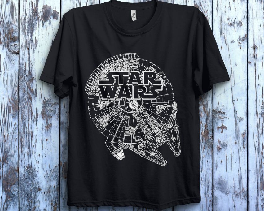 Star Wars Logo On Millenium Falcon Graphic Unisex T-Shirt Star Wars Logo On Millenium Falcon Graphic Unisex T-Shirt