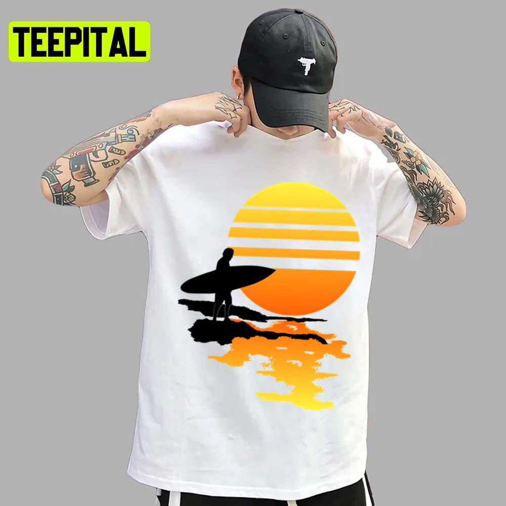 Surfing Sunrise Colorful Design Unisex T-Shirt Surfing Sunrise Colorful Design Unisex T-Shirt