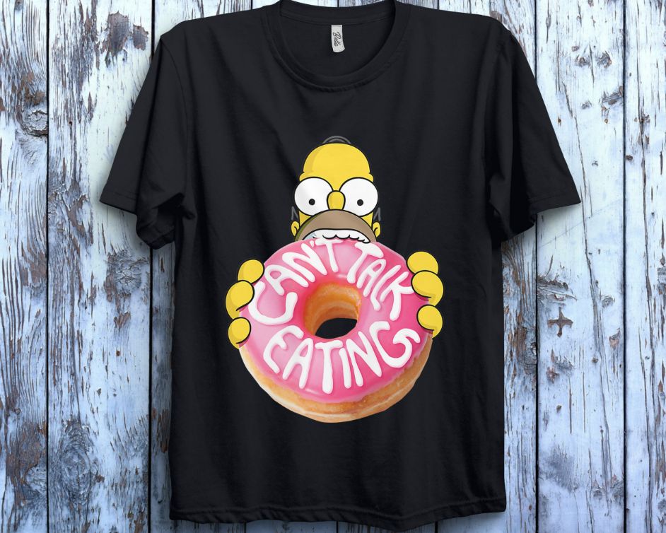 The Simpsons Homer Cant Talk Eating Donut Funny Unisex Gift T-Shirt The Simpsons Homer Cant Talk Eating Donut Funny Unisex Gift T-Shirt
