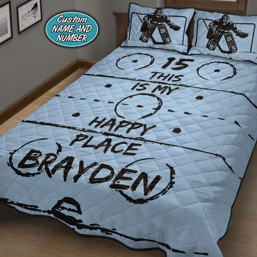 This Is My Happy Place Hockey Quilt Bedding Set This Is My Happy Place Hockey Quilt Bedding Set