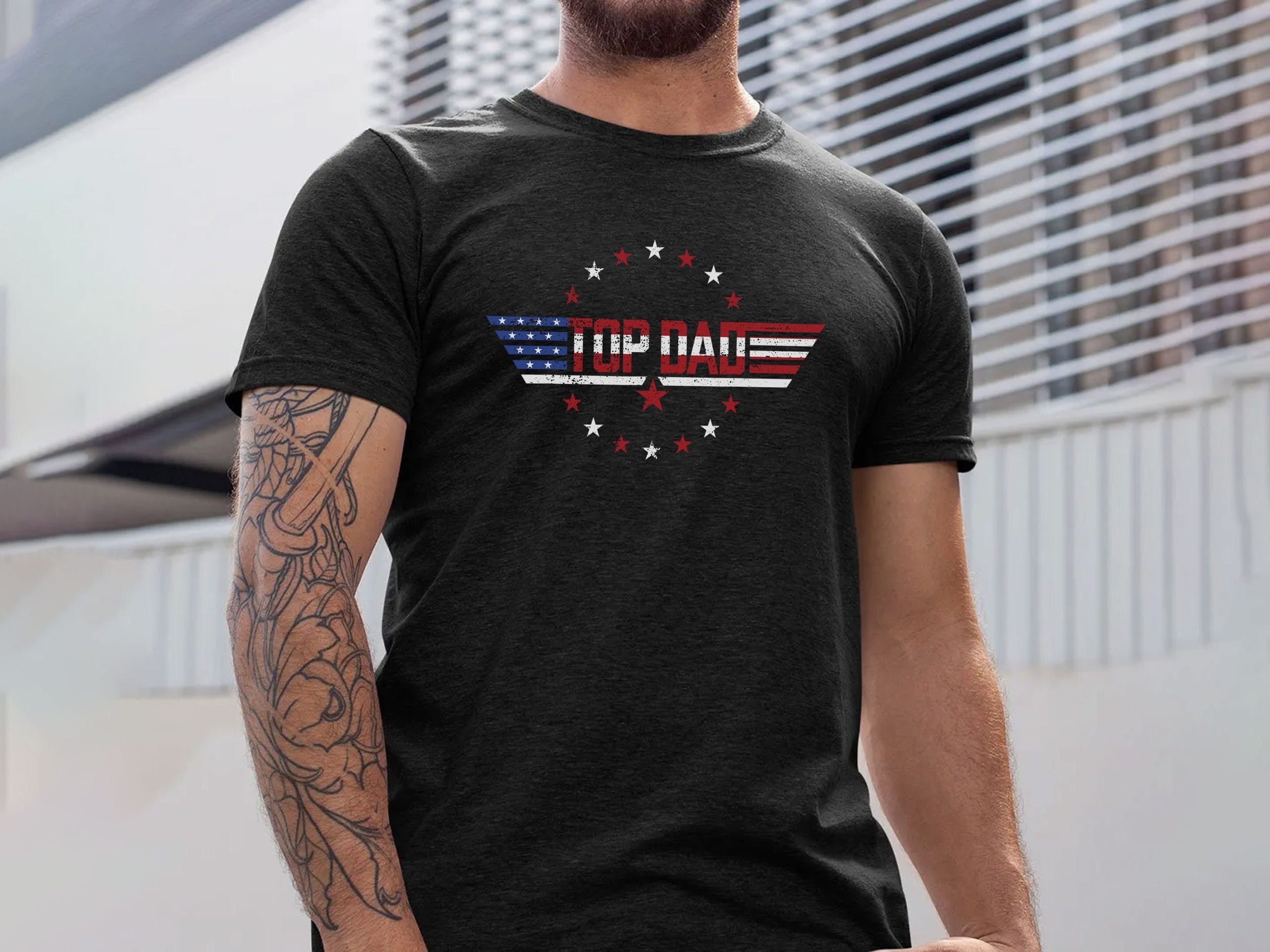 Top Dad 4th July Dad American Flag Top Gun Style Father's Day Unisex Shirt Top Dad 4th July Dad American Flag Top Gun Style Father's Day Unisex Shirt