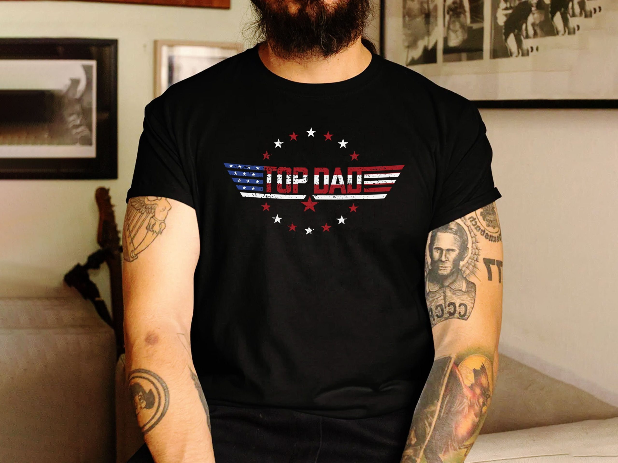 Top Dad 4th July Dad American Flag Top Gun Style Father's Day Unisex Shirt Top Dad 4th July Dad American Flag Top Gun Style Father's Day Unisex Shirt
