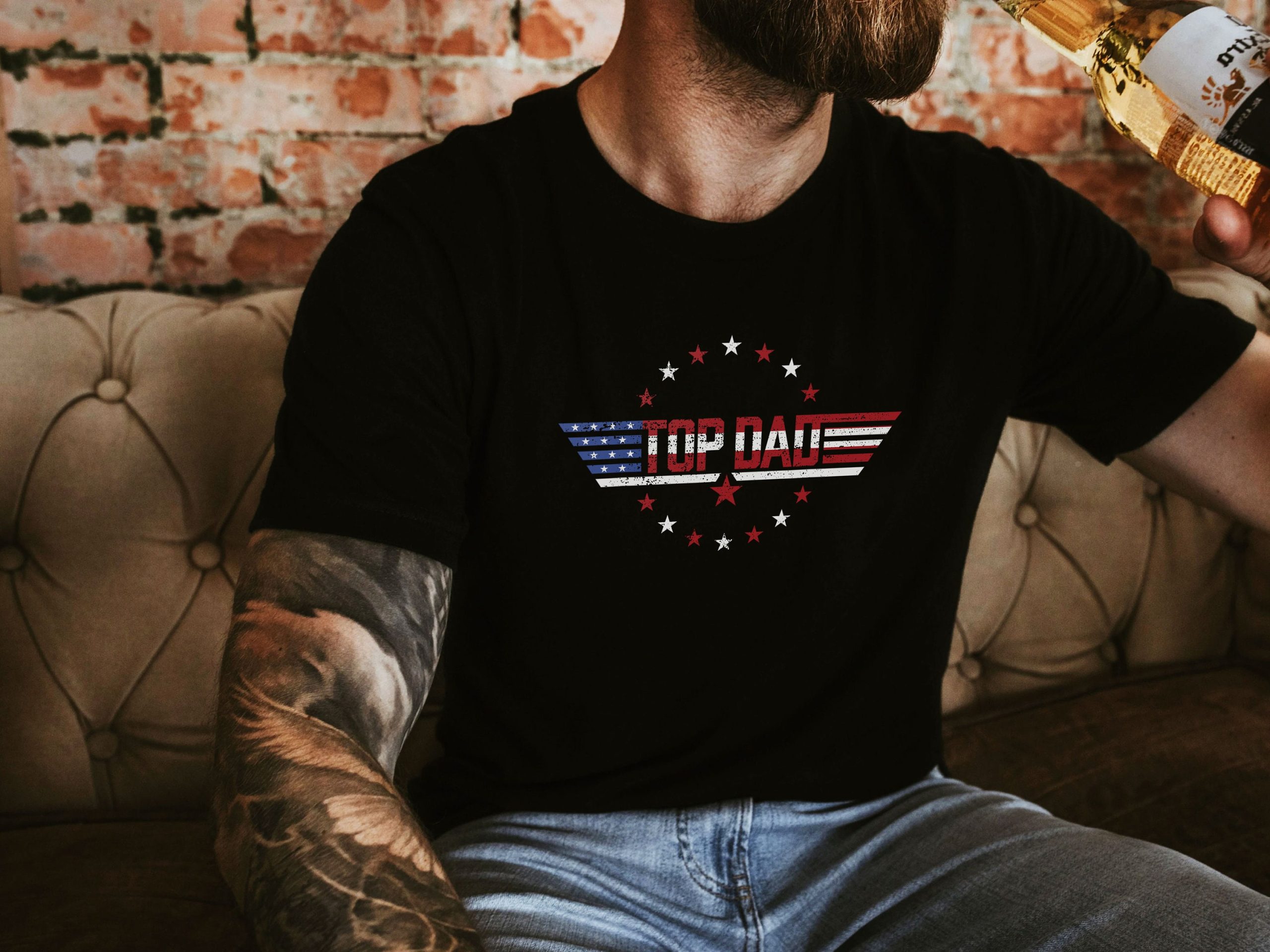 Top Dad 4th July Dad American Flag Top Gun Style Father's Day Unisex Shirt Top Dad 4th July Dad American Flag Top Gun Style Father's Day Unisex Shirt