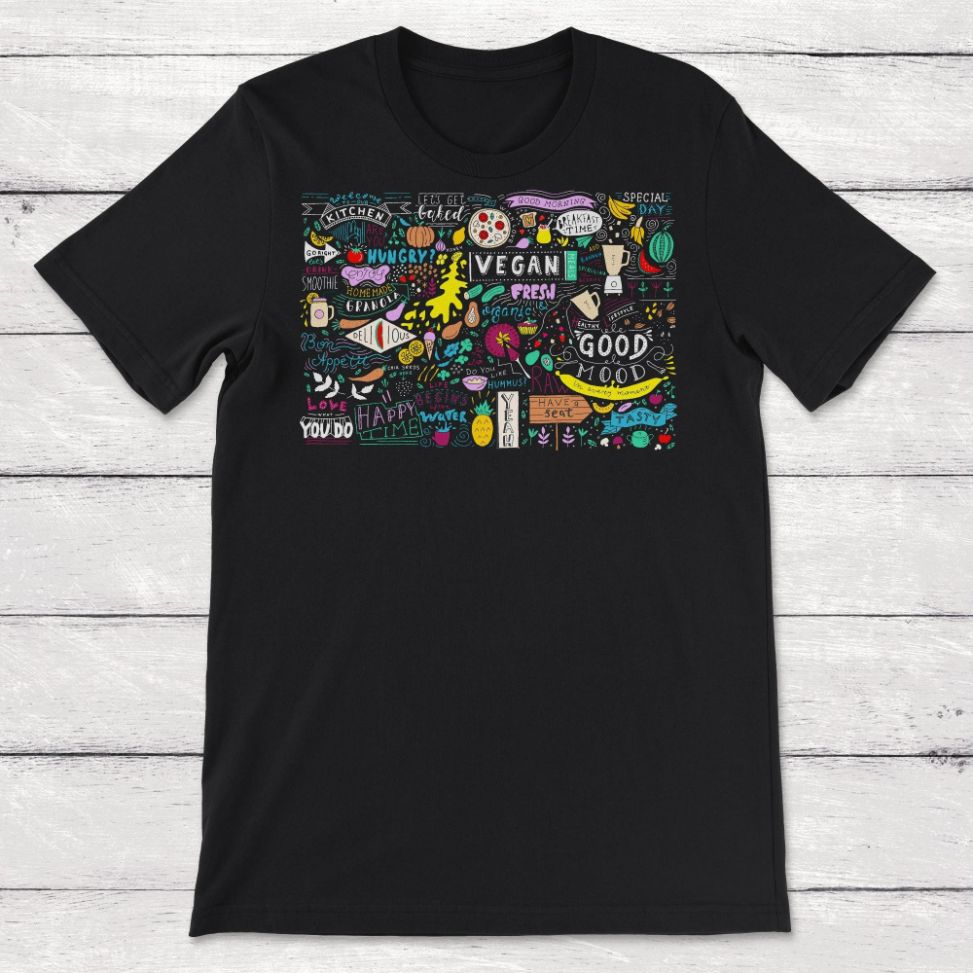 Vegan Food Doodle Colorful Vegan Gift Unisex T-Shirt Vegan Food Doodle Colorful Vegan Gift Unisex T-Shirt