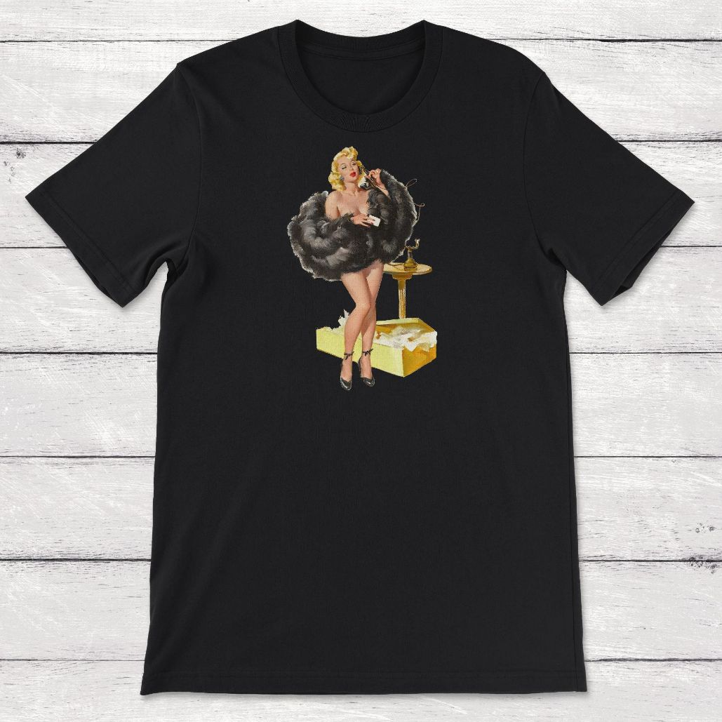 Vintage Pinup Girl Clipart Black Freathers Unisex T-Shirt Vintage Pinup Girl Clipart Black Freathers Unisex T-Shirt