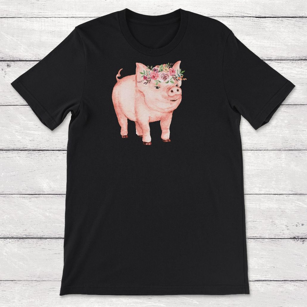 Watercolor Pig With Flowers Unisex T-Shirt Watercolor Pig With Flowers Unisex T-Shirt