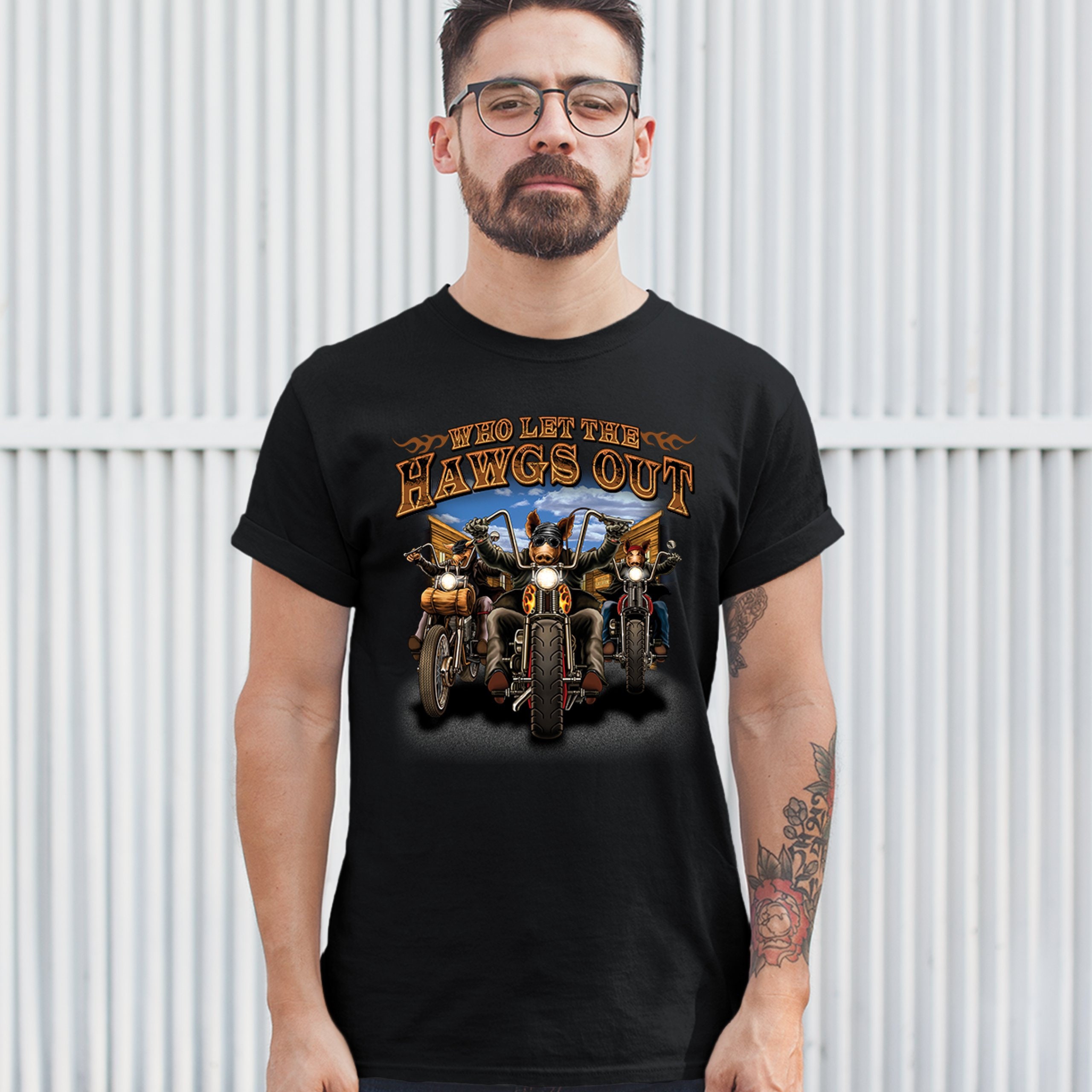 Who Let The Hawgs Out Biker Motorcycle Gang Live To Ride Unisex T-Shirt Who Let The Hawgs Out Biker Motorcycle Gang Live To Ride Unisex T-Shirt
